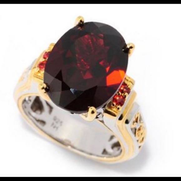 💕Stunning Gems en Vogue Garnet925/18K Garnet Ring - Picture 1 of 16